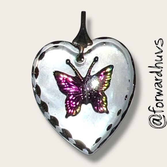 Bundle Sale 3 for $15 | Heart-Shaped Glass Pendant with Glitter Butterfly - Picture 1 of 7